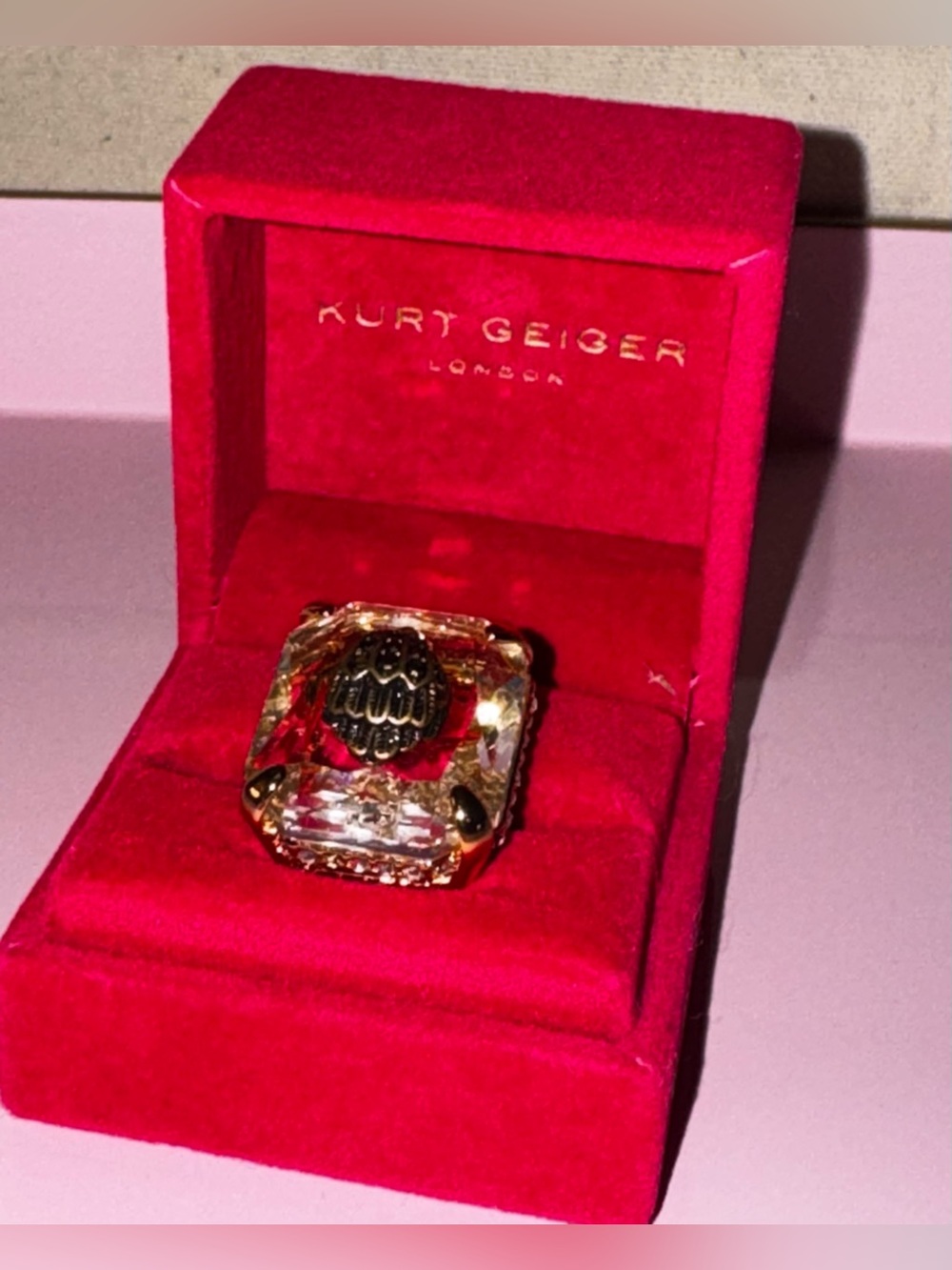 Kurt Geiger London Eagle Head Crystal Statement Cocktail Ring sz 7 NWT/box